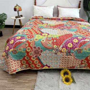 Imagem de Colcha de algodão acolchoada, estilo campestre, com forro antiderrapante, ideal para cama quente (modelo 006, 230x250cm).