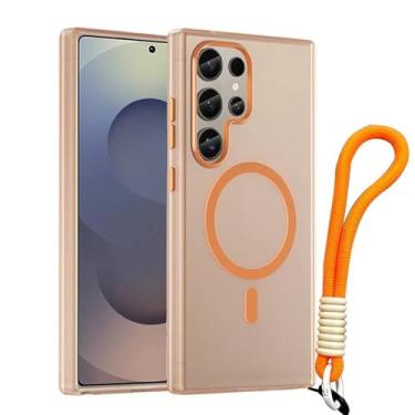 Imagem de Capa magnética com alça de pulso fosca Candy para Samsung Galaxy S25 S24 Ultra S23 Plus FE, capa à prova de choque, laranja, para Galaxy S23 Ultra