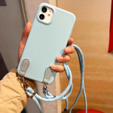 Imagem de IRTGFG Capa de silicone para iPhone 16 Plus, com alça transversal, cordão e cordão (para iPhone 16 Plus/azul)