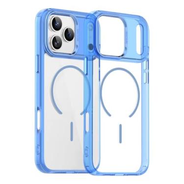 Imagem de SFDSUH Capa de luxo transparente com carregamento sem fio magnético para iPhone 16 Plus (para iPhone 16 Plus/AZUL CELESTE)