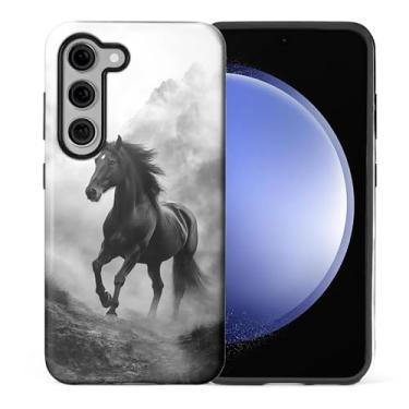 Imagem de CARLOCA Compatível com Samsung Galaxy S24 FE Capa protetora de corpo inteiro brilhante para meninas e meninos à prova de choque estampa estética cavalo preto correndo montanhas enevoadas