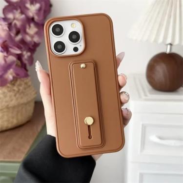 Imagem de IRTGFG Capa de celular colorida com suporte para pulseira e proteção contra quedas para iPhone 15 Pro Max (para iPhone 15 Pro Max/marrom)