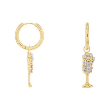 Imagem de Brincos de argola de celebração banhados a ouro 14K - gotas de champanhe com zircônia cúbica e pérolas - berloques de martini cravejados de zircônia cúbica com contas coloridas - lindos abraços de