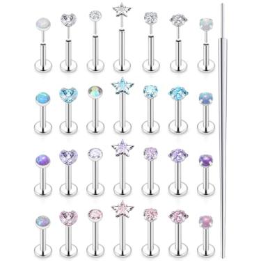 Imagem de Uzgtvy 20G 18G 16G Labret lábio sem rosca Medusa Monroe piercing de nariz joias aço cirúrgico mordidas de cobra anéis de lábio costas planas push in cartilagem tragus helix conch brinco stud stud 6 mm