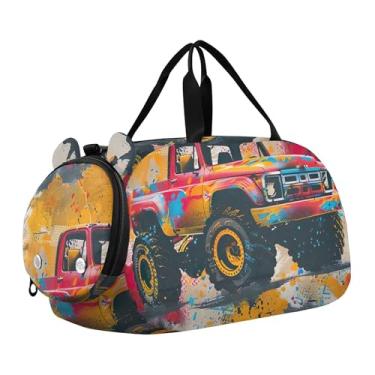 Imagem de Bolsa esportiva para meninos Highland Cow Pink Glasses Overnight Weekender Bolsa de viagem para meninas, monster truck grunge, Clássico