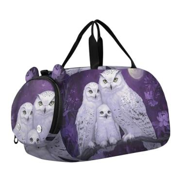 Imagem de Bolsa esportiva de viagem para meninos, burro, desenho animado, cavalo, durante a noite, para o fim de semana, bolsas de viagem, bolsa esportiva de dança, Corujas brancas místicas, lua, roxo, Clássico