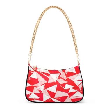 Imagem de Bolsa de ombro abstrata com estampa vermelha e branca, bolsa feminina Hobo com grande capacidade, bolsa clutch moderna para uso diário e festa