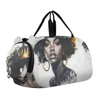 Imagem de Bolsa esportiva para meninos e crianças, aconchegante, biblioteca, para livros, para meninas, para viagem, academia, bagagem infantil, Coroa dourada moderna para mulheres negras, Clássico