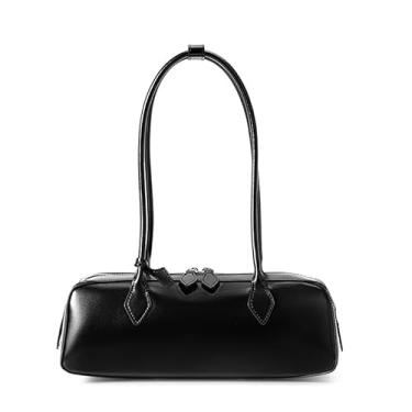 Imagem de AIDRANI Couro legítimo, ombro único, estilo retrô, travesseiro de formato longo, carteira casual, bolsa, bolsa de ombro para mulheres, Preto, 33cm x 11cm x 27cm, Tendência