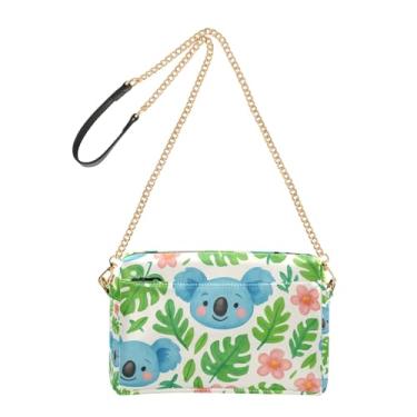 Imagem de Joitme Bolsa de ombro feminina transversal para celular bolsa de ombro de couro PU com alça de corrente linda azul coala verde folhas