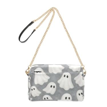 Imagem de Joitme Linda bolsa feminina cinza fantasma branca bolsa transversal para celular bolsa de ombro de couro PU com alça de corrente