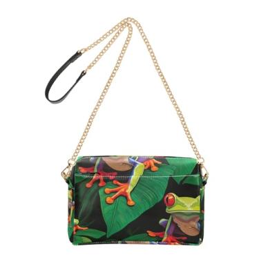 Imagem de Joitme Tree Frog Bolsa feminina verde tropical exuberante bolsa transversal bolsa para celular bolsa de couro PU bolsa de ombro alça de corrente