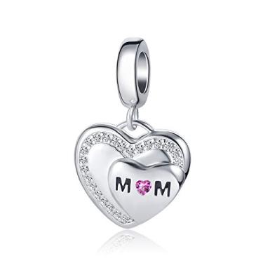 Imagem de QeenseKc Love Best Mom Mother Heart Dog Mom Charm Rose Flower Family Cubic Zirconi Bead para pulseira Pandora, Cristal sintético