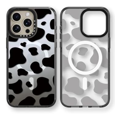 Imagem de Rosarnnah Capa magnética para iPhone 15 Pro Magsafe fofa - Capa de telefone durável à prova de choque de 2 m - Design preto engraçado com estampa de vaca leiteira para iPhone 15 Pro 6,1 polegadas