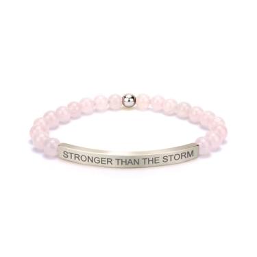 Imagem de cusurlove Pulseira feminina inspiradora de quartzo rosa, banhado a ouro 18K, joia de fé, bíblia religiosa cristã, presente para encorajamento, amor e força, Medium, Cristal, Sem Pedra Preciosa