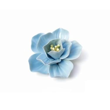 Imagem de AMERRY Dália, decoração de parede de flor de cerâmica de 9 cm, escultura de parede de flor artificial, flores de porcelana 3D feitas à mão para casa, corredor, sala de estar (azul claro)