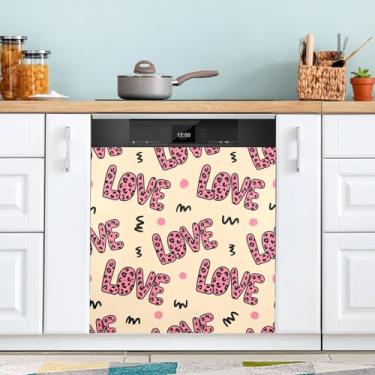 Imagem de ATTX Capa magnética para lava-louças leopardo rosa dos namorados | Adesivo decorativo de eletrodomésticos de 58 x 66 cm para armários domésticos e eletrodomésticos #460
