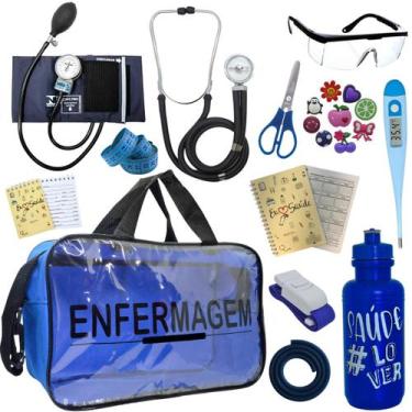 Imagem de Kit Enfermagem Transparente Academico Aparelho Pressao Bolsa Estetocóp