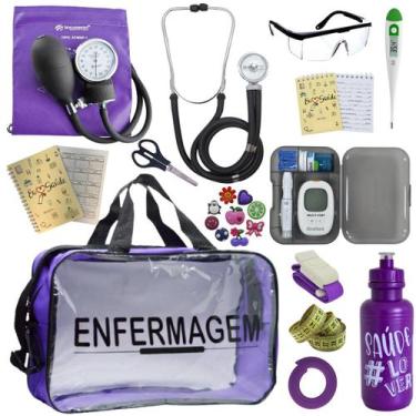 Imagem de Kit Bolsa Transparente Aparelho de Pressão Aneroide Medidor de Glicose