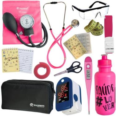 Imagem de Kit Enfermagem Estágio Aparelho Pressão Estetoscópio Medidor Glicose C