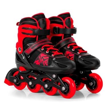Imagem de Patins Inline Infantil Ajustável 4 Rodas com Freio e Interior Acolchoado - Conforto e Segurança para Crianças 6+(Vermelho,G (38-41))