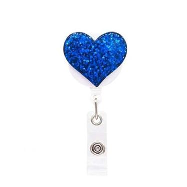 Imagem de Kryoflare Porta-crachá de coração, clipes retráteis para cartão de identificação, crachás de identificação e suprimentos para enfermeiras, estudantes, trabalhadores (azul)