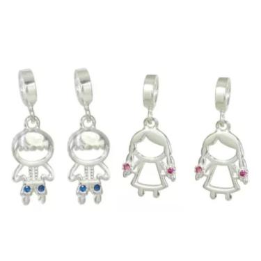 Imagem de 4 Berloque Pingente Prata Legitima Menino Menina Filha Filho - Lojas L