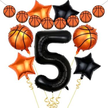 Imagem de Balões com números de basquete de 101 cm, 5º aniversário, decorações de festa de basquete para aniversário, kit de arco de balão de alumínio Mylar suprimentos para festa de aniversário temática