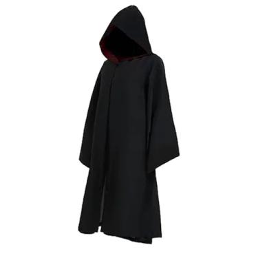 Imagem de Qiorfod Roupão de feiticeiro vermelho preto com capuz, fantasia de Halloween para adolescentes e adultos, cosplay para homens e mulheres