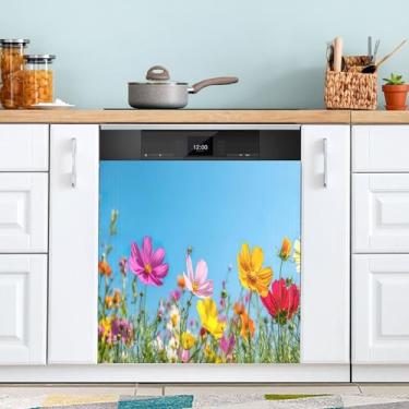Imagem de SEHANY Capa magnética colorida de campo silvestre para lava-louças, adesivos magnéticos decorativos antiarranhões para painel de geladeira e lava-louças, decoração de flores de fazenda de cozinha