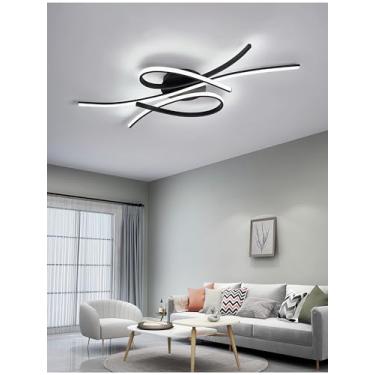 Imagem de Luminária de teto LED moderna, semi-embutida, preta, com regulagem de intensidade e controle remoto. Ideal para sala de estar, quarto, escritório ou sala de estudos. Design diferenciado (pre