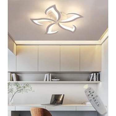 Imagem de Luminária de teto LED com controle remoto, formato de flor, para sala de estar, moderna e com intensidade de luz ajustável, ideal para quarto, escritório, casa de campo e apartamento (branca