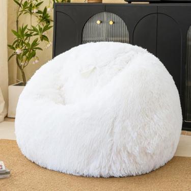 Imagem de Capas de cadeira de pufe branco (sem enchimento), capa de cadeira de pufe fofa e confortável para quarto, capas de cadeira de saco de feijão para armazenamento de animais de pelúcia, cadeiras de pufe