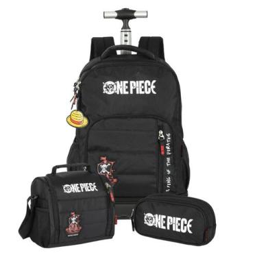 Imagem de Kit Mochila One Piece de Rodinhas Lancheira E Estojo Triplo, Preto