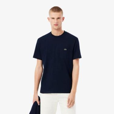 Imagem de Camiseta de Algodão com Bolso no Peito - Lacoste, M, Azul marinho