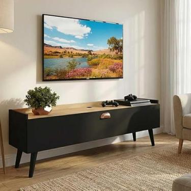 Imagem de Rack Para Sala Tv 90 cm Home Decoração Sala Quarto nicho 1 Porta Pes 27 cm (Preto/Hanover)