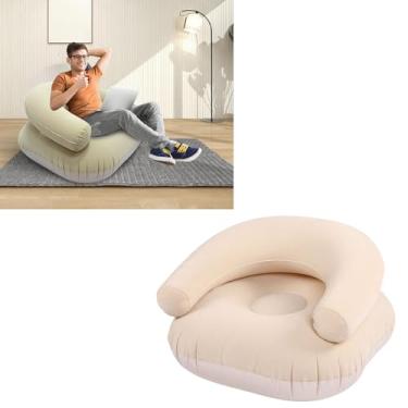Imagem de ASHATA Cadeira de sofá Removível Inflável Portátil, sofá Inflável de PVC Com Encosto Em Forma de U, Capacidade de 198 Libras, Dobra Compactamente, para Viagens de Escritório Em Sala de (Cáqui)