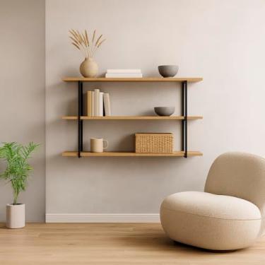 Imagem de Prateleira Tripla Estante Mdf 30x100cm Tipo Industrial