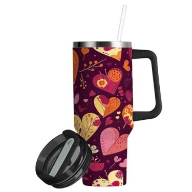 Imagem de ATTX Copo de coração de dia dos namorados de 850 g com alça, copo de aço inoxidável a vácuo de parede dupla com palha, caneca de café de viagem isolada #75