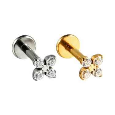Imagem de Brincos De Piercing Corporal Em Titânio Puro 16G Com Flor De Trevo Par