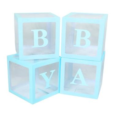 Imagem de SIWOTED 4 PCS Caixa de Balão Transparente com Letras Balão Caixa de Decoração de Presente para Proposta Confissão Chá de Bebê (Azul)