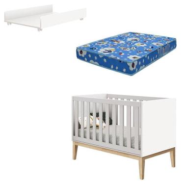 Imagem de Berço Americano New Classic com Trocador Juju Branco Fosco e Colchão - Reller