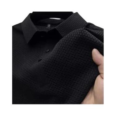 Imagem de Camiseta Polo Masculina De Verão Em Seda Gelada Com Mangas Curtas E De