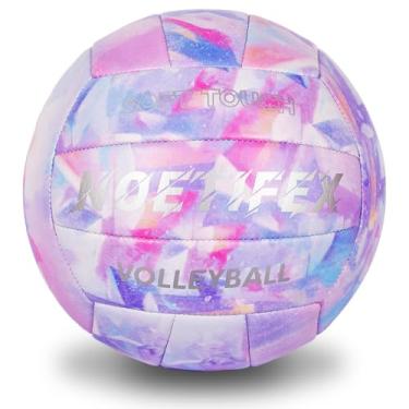 Imagem de Noetifex Voleibol de couro PU macio, tamanho oficial 5, vôlei impermeável para uso interno e externo espesso para praia, piscina, academia e jogos, design colorido de arco-íris, com bomba