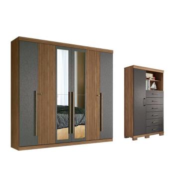 Imagem de Guarda Roupa 2 Peças (1guardaroupa+1cômoda) Qc364 Jatobá/grafite - Santos Andirá