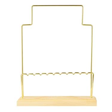 Imagem de Suporte de exibição de joias de metal de 2 camadas com base de madeira para colar, brinco, pulseira, organizador de relógio (cor: A, tamanho: 22 x 5 x 27,5 cm) (A 22 x 5 x 27,5 cm)
