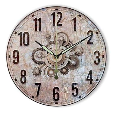 Imagem de U5GAAALPPQ9 Relógio de parede estilo retrô antigo vintage mudo grande relógio de parede chique gasto decoração de casa sala de estar 16 polegadas / 40 cm