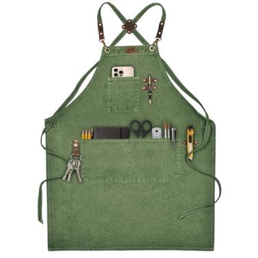 Imagem de LEATHER VILLAGE Avental de lona resistente para homens e mulheres - vários bolsos de ferramentas para marceneiros e carpinteiros (tamanho M a 2GG), Verde, M to XXL