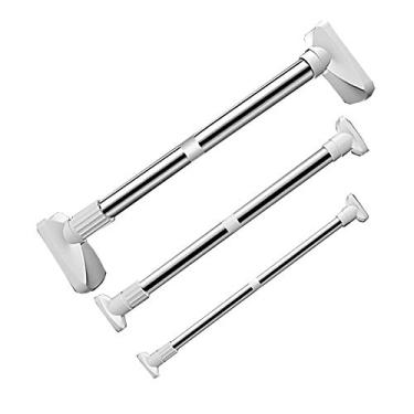 Imagem de Cortina de chuveiro extensível haste de tensão trilho telescópico aço inoxidável armário de banho poste suspenso, sem perfuração (tamanho: 108-200 cm) ()