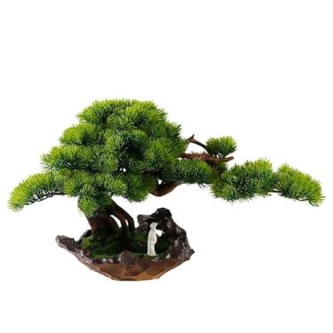 Imagem de Árvore artificial simulação de bonsai de pinheiro acolhedor planta verde vaso sala de estar armário de TV varanda escritório decoração de casa ornamentos estilo chinês árvore falsa